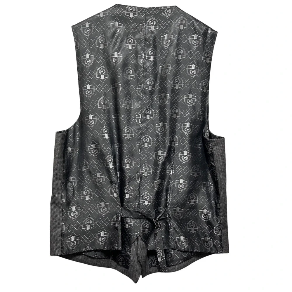 Vintage Mens 46L Gray Formal Suit Vest Wool Blend 5 Button Wedding Waistcoat